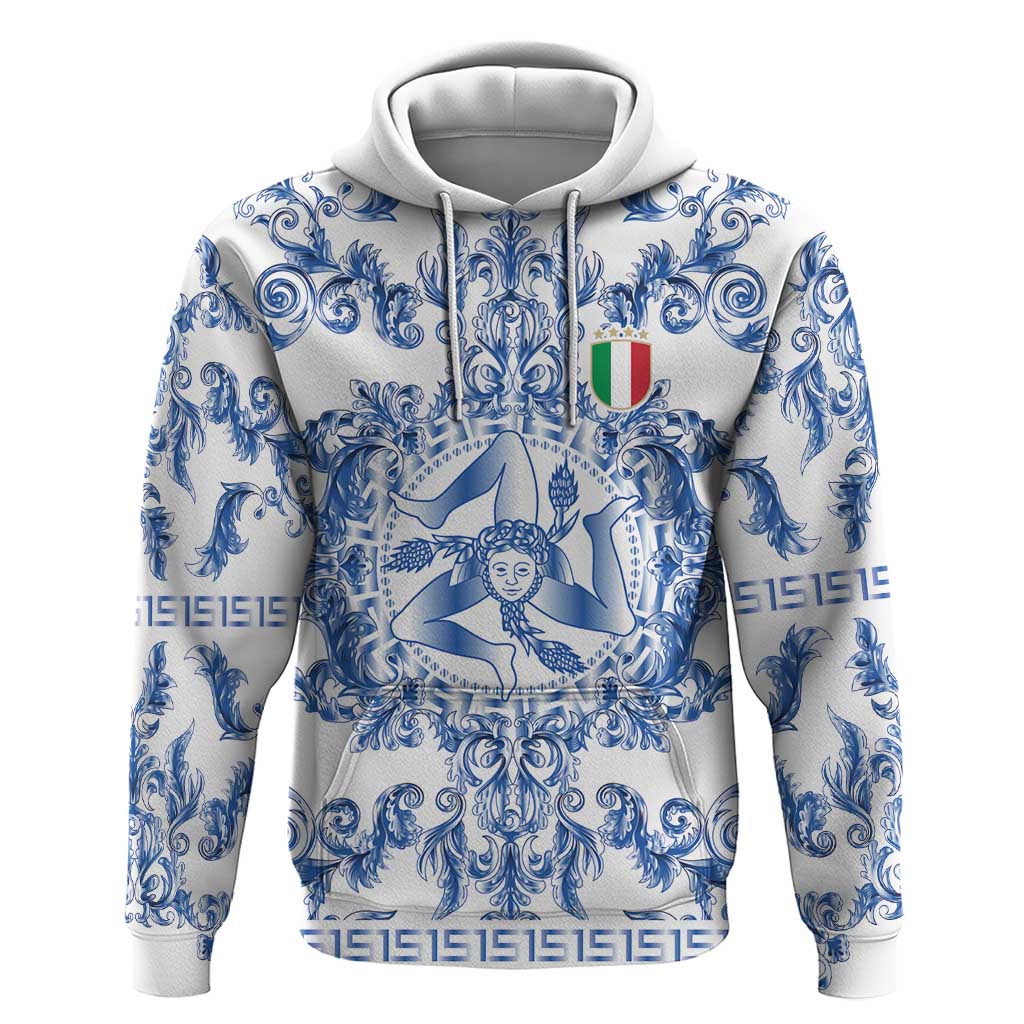 World Football 2026 Italy Custom Zip Hoodie Blue White Baroque Trinacria Edition - Wonder Print Shop