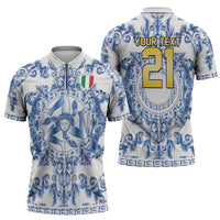 World Football 2026 Italy Custom Zipper Polo Shirt Blue White Baroque Trinacria Edition - Wonder Print Shop