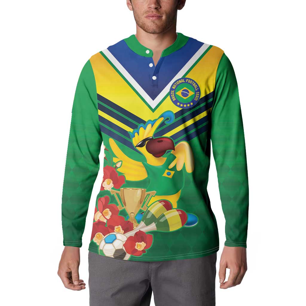 Brazil Canarinho Football Custom Button Sweatshirt Bora Brasil! Go Brazil!