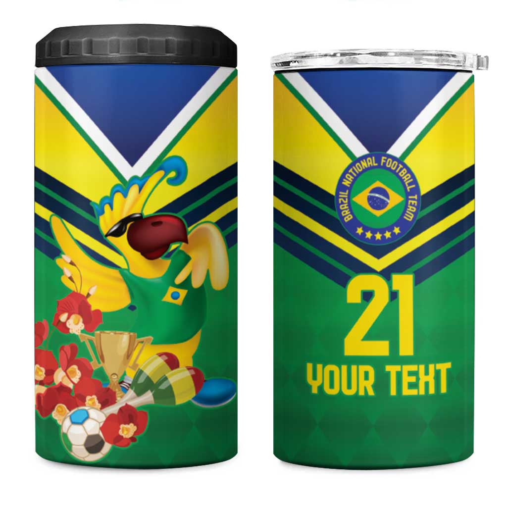Brazil Canarinho Football Custom 4 in 1 Can Cooler Tumbler Bora Brasil! Go Brazil!