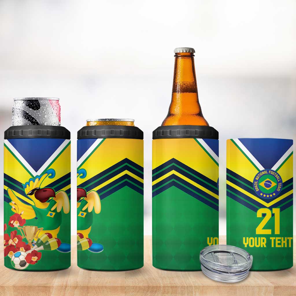 Brazil Canarinho Football Custom 4 in 1 Can Cooler Tumbler Bora Brasil! Go Brazil!