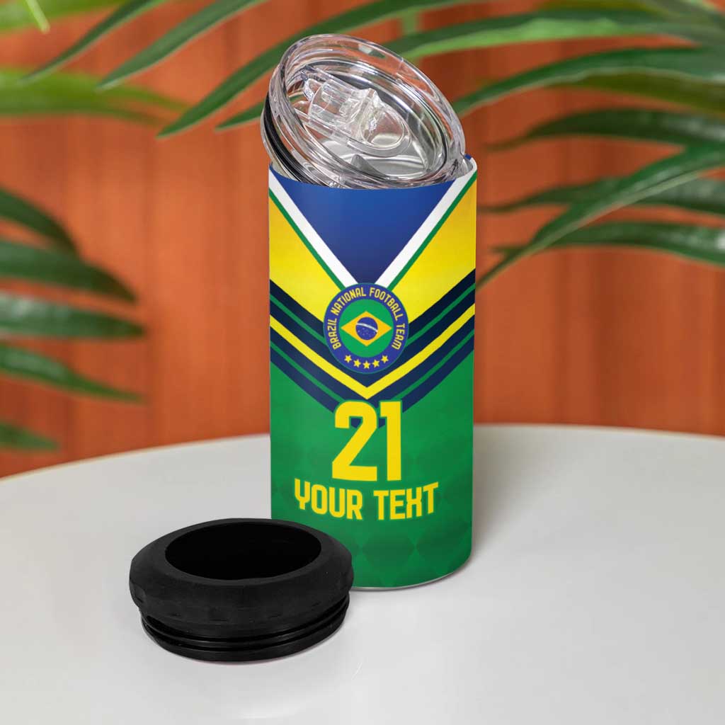 Brazil Canarinho Football Custom 4 in 1 Can Cooler Tumbler Bora Brasil! Go Brazil!