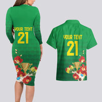 Brazil Canarinho Football Custom Couples Matching Long Sleeve Bodycon Dress and Hawaiian Shirt Bora Brasil! Go Brazil!