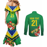 Brazil Canarinho Football Custom Couples Matching Mermaid Dress and Long Sleeve Button Shirt Bora Brasil! Go Brazil!