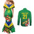 Brazil Canarinho Football Custom Couples Matching Mermaid Dress and Long Sleeve Button Shirt Bora Brasil! Go Brazil!