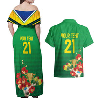 Brazil Canarinho Football Custom Couples Matching Off Shoulder Maxi Dress and Hawaiian Shirt Bora Brasil! Go Brazil!