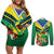 Brazil Canarinho Football Custom Couples Matching Off Shoulder Short Dress and Long Sleeve Button Shirt Bora Brasil! Go Brazil!