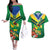 Brazil Canarinho Football Custom Couples Matching Off The Shoulder Long Sleeve Dress and Hawaiian Shirt Bora Brasil! Go Brazil!
