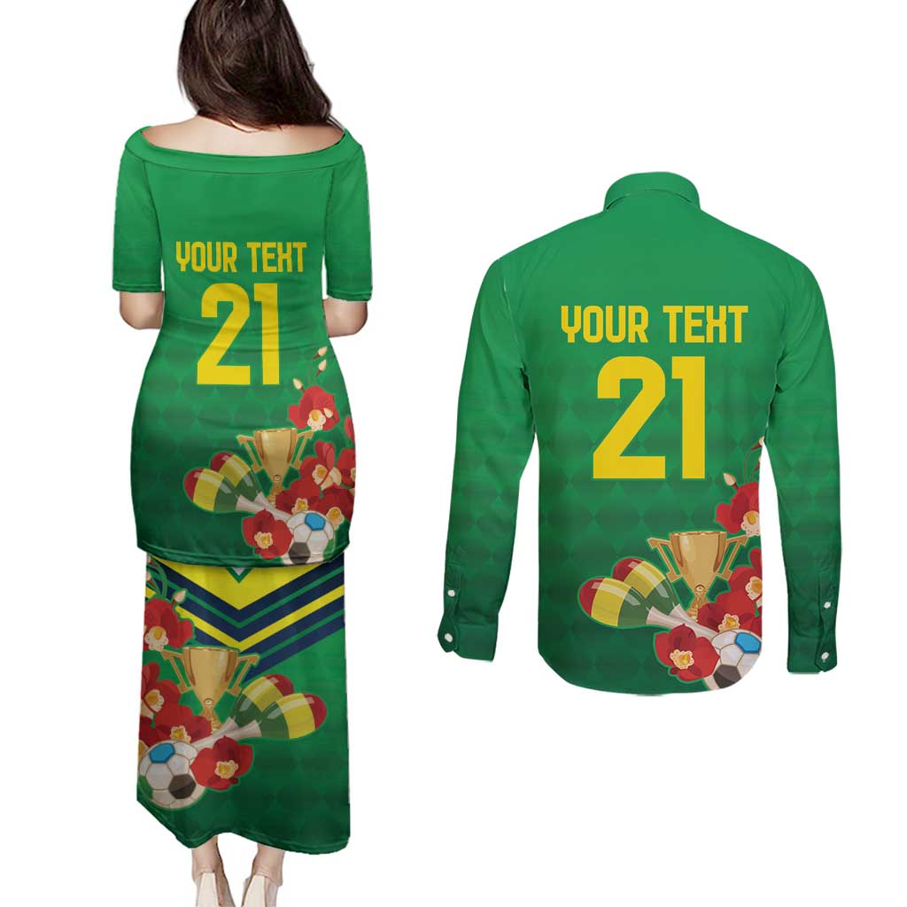 Brazil Canarinho Football Custom Couples Matching Puletasi and Long Sleeve Button Shirt Bora Brasil! Go Brazil!