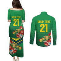 Brazil Canarinho Football Custom Couples Matching Puletasi and Long Sleeve Button Shirt Bora Brasil! Go Brazil!