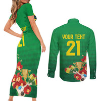 Brazil Canarinho Football Custom Couples Matching Short Sleeve Bodycon Dress and Long Sleeve Button Shirt Bora Brasil! Go Brazil!