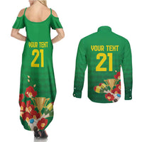 Brazil Canarinho Football Custom Couples Matching Summer Maxi Dress and Long Sleeve Button Shirt Bora Brasil! Go Brazil!