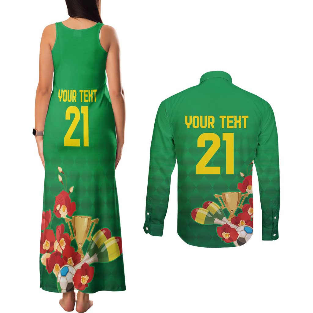 Brazil Canarinho Football Custom Couples Matching Tank Maxi Dress and Long Sleeve Button Shirt Bora Brasil! Go Brazil!