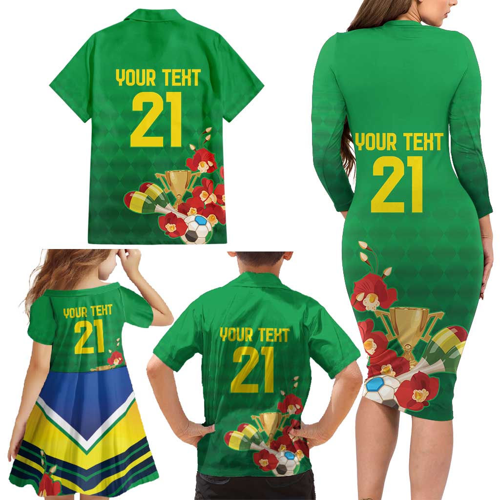 Brazil Canarinho Football Custom Family Matching Long Sleeve Bodycon Dress and Hawaiian Shirt Bora Brasil! Go Brazil!