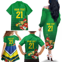 Brazil Canarinho Football Custom Family Matching Off The Shoulder Long Sleeve Dress and Hawaiian Shirt Bora Brasil! Go Brazil!