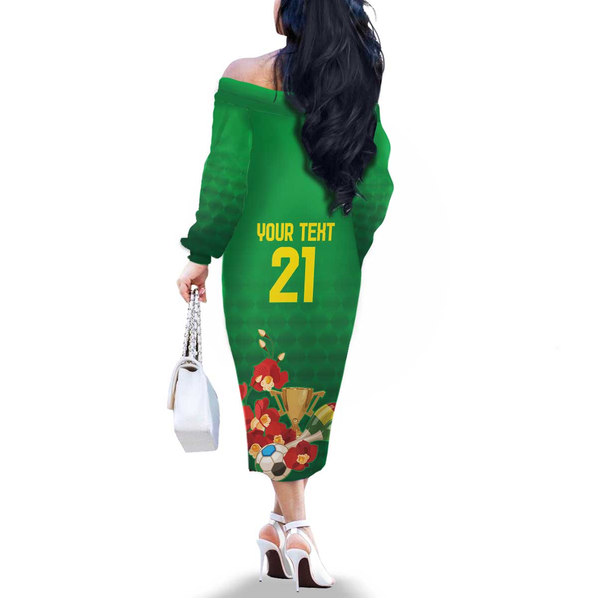 Brazil Canarinho Football Custom Family Matching Off The Shoulder Long Sleeve Dress and Hawaiian Shirt Bora Brasil! Go Brazil!
