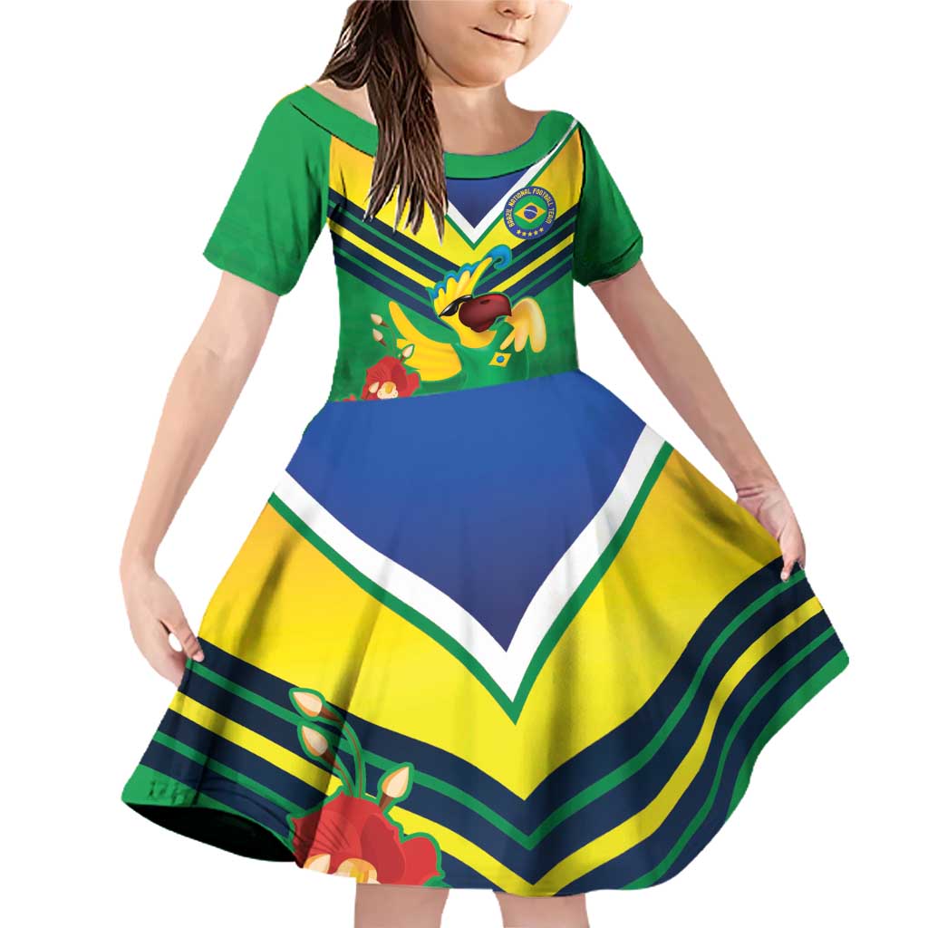 Brazil Canarinho Football Custom Family Matching Off Shoulder Short Dress and Hawaiian Shirt Bora Brasil! Go Brazil!
