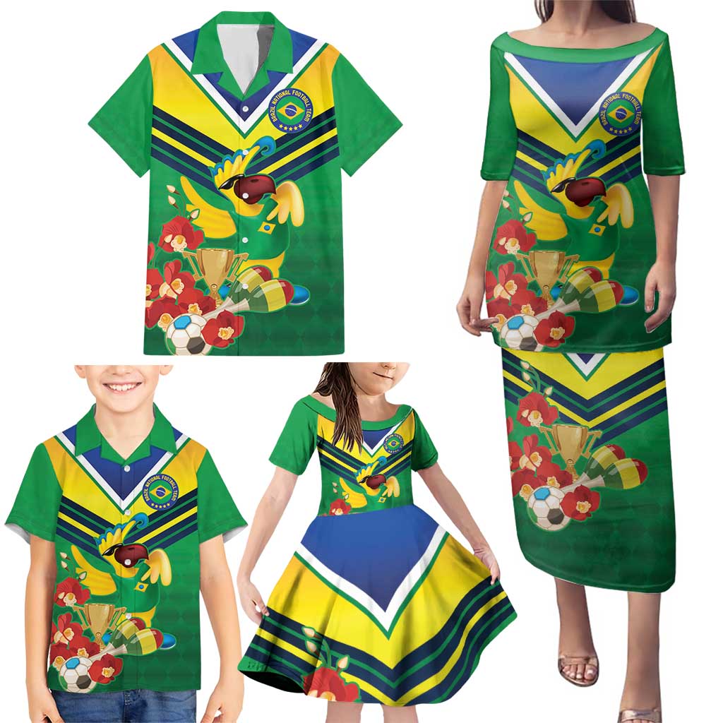 Brazil Canarinho Football Custom Family Matching Puletasi and Hawaiian Shirt Bora Brasil! Go Brazil!