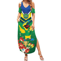 Brazil Canarinho Football Custom Family Matching Summer Maxi Dress and Hawaiian Shirt Bora Brasil! Go Brazil!