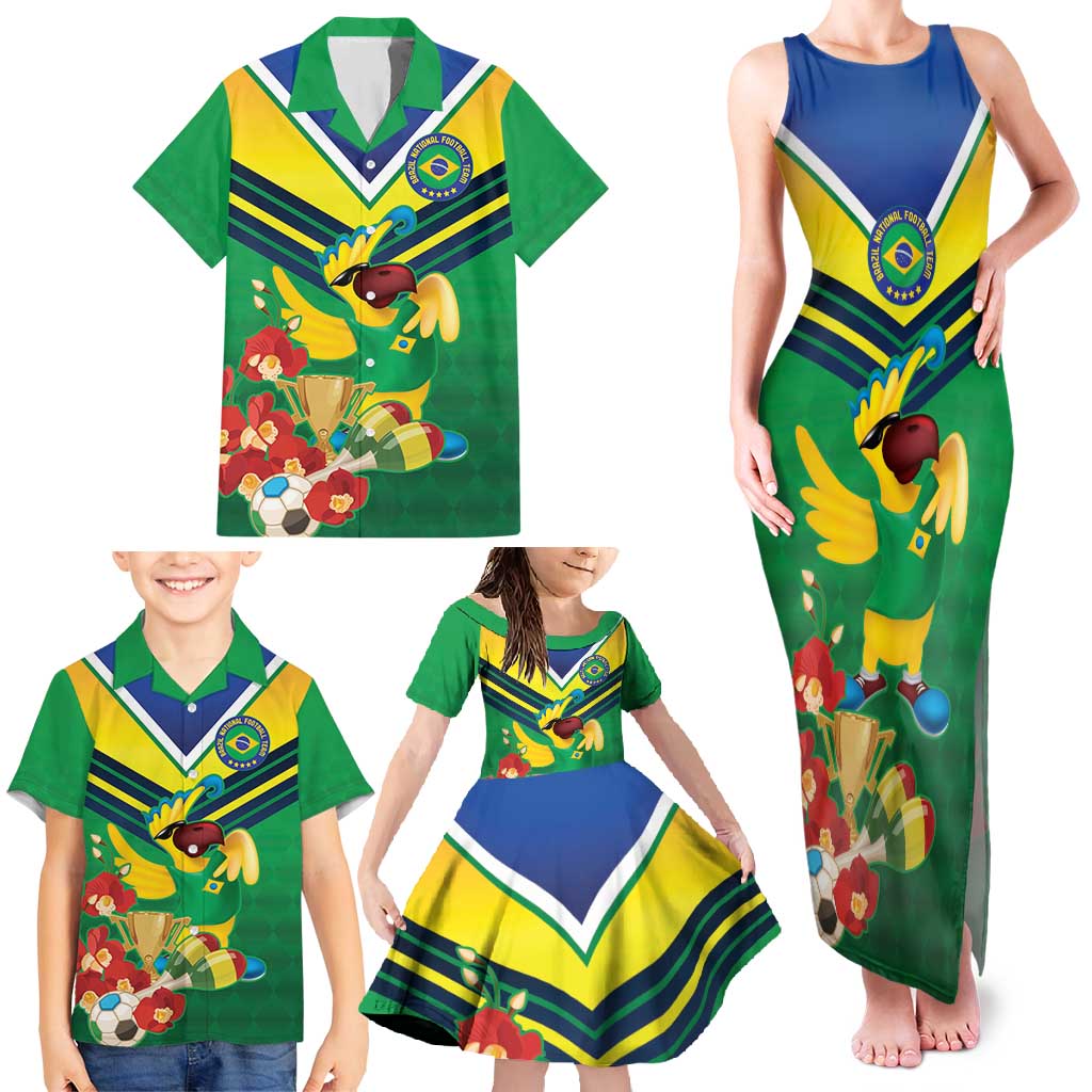 Brazil Canarinho Football Custom Family Matching Tank Maxi Dress and Hawaiian Shirt Bora Brasil! Go Brazil!