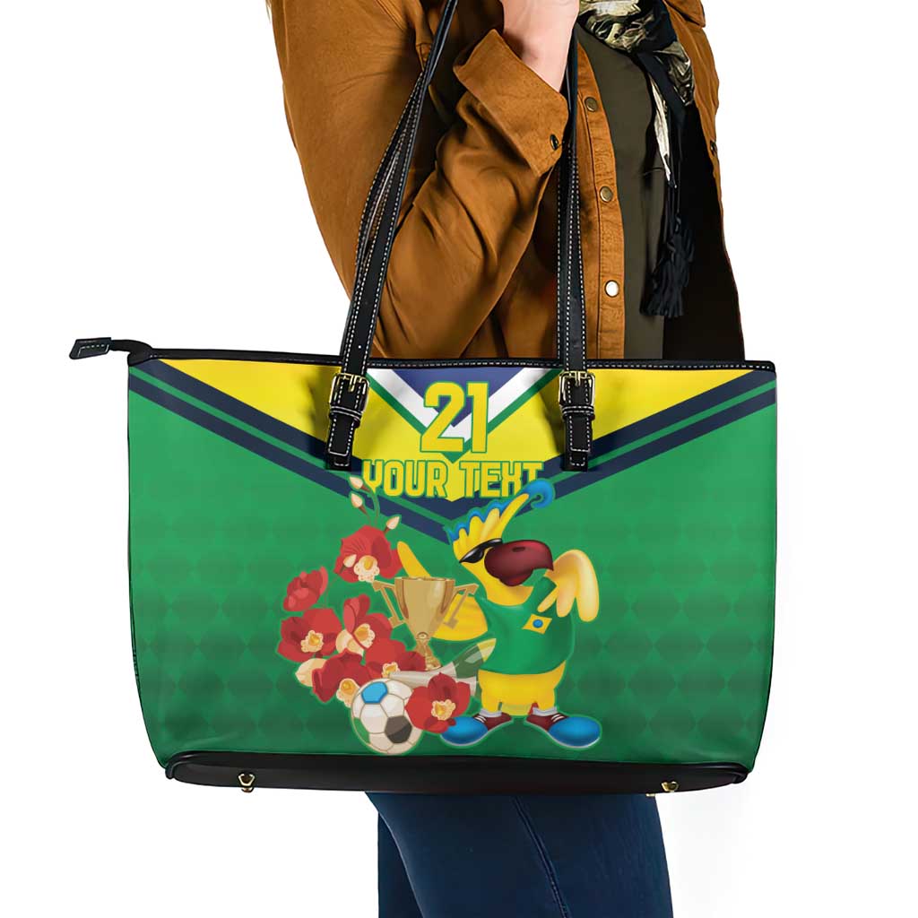 Brazil Canarinho Football Custom Leather Tote Bag Bora Brasil! Go Brazil!