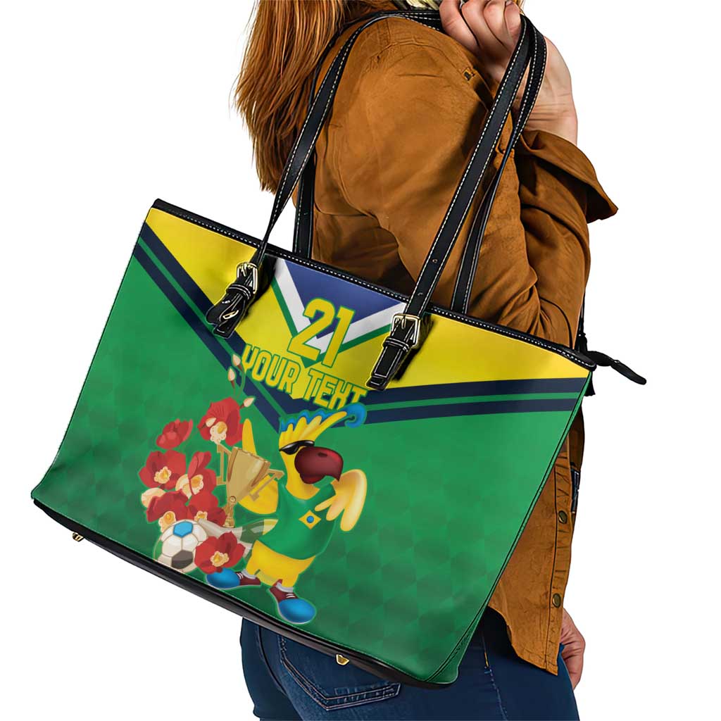 Brazil Canarinho Football Custom Leather Tote Bag Bora Brasil! Go Brazil!