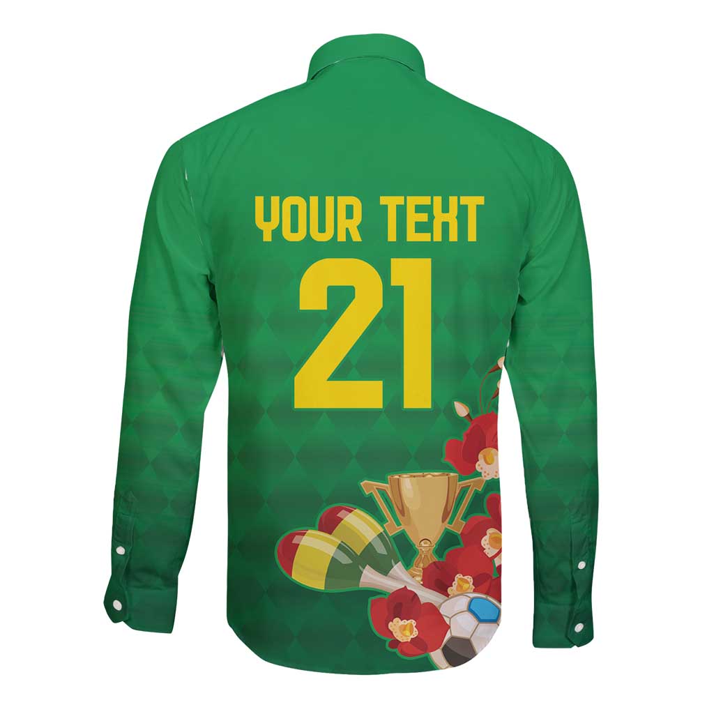 Brazil Canarinho Football Custom Long Sleeve Button Shirt Bora Brasil! Go Brazil!
