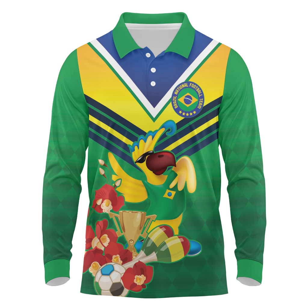 Brazil Canarinho Football Custom Long Sleeve Polo Shirt Bora Brasil! Go Brazil!