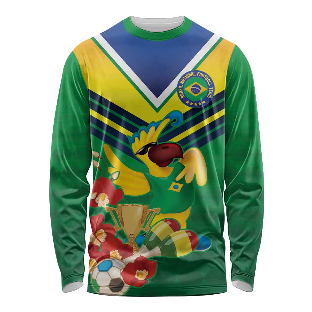 Brazil Canarinho Football Custom Long Sleeve Shirt Bora Brasil! Go Brazil!
