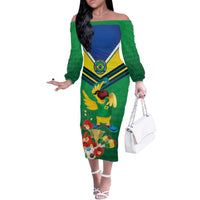 Brazil Canarinho Football Custom Off The Shoulder Long Sleeve Dress Bora Brasil! Go Brazil!