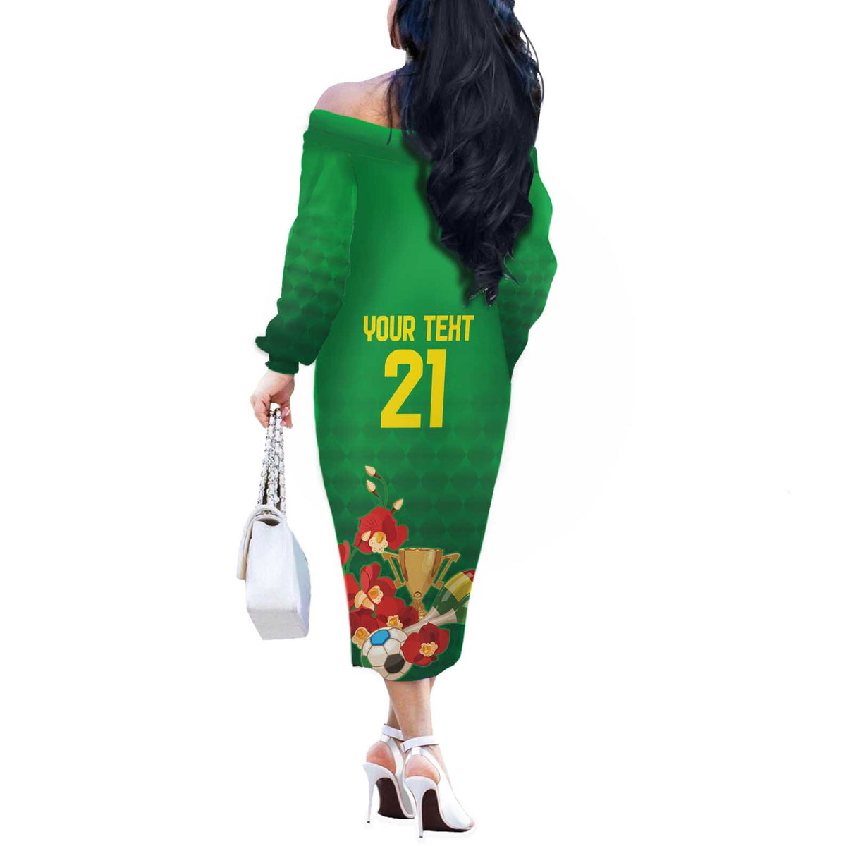 Brazil Canarinho Football Custom Off The Shoulder Long Sleeve Dress Bora Brasil! Go Brazil!