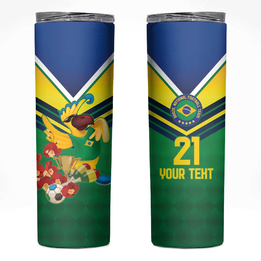 Brazil Canarinho Football Custom Skinny Tumbler Bora Brasil! Go Brazil!