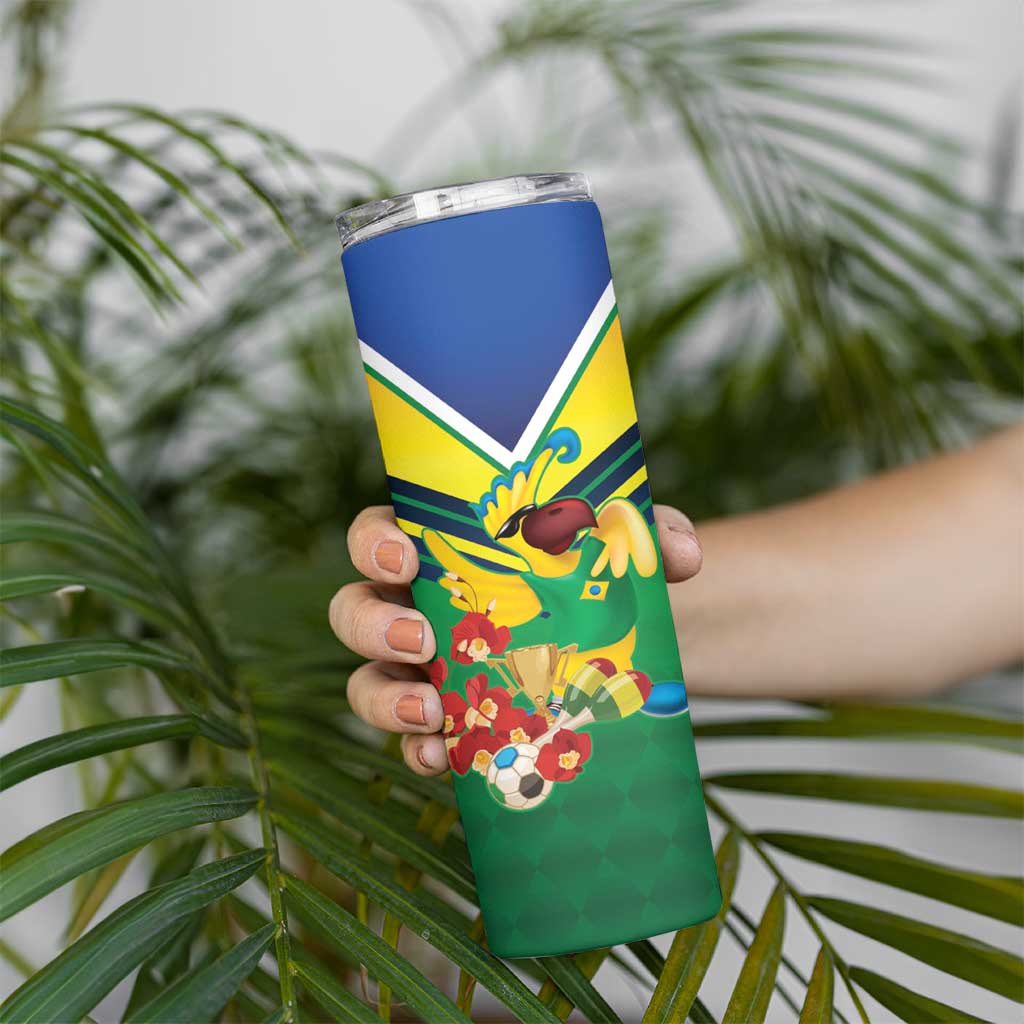 Brazil Canarinho Football Custom Skinny Tumbler Bora Brasil! Go Brazil!