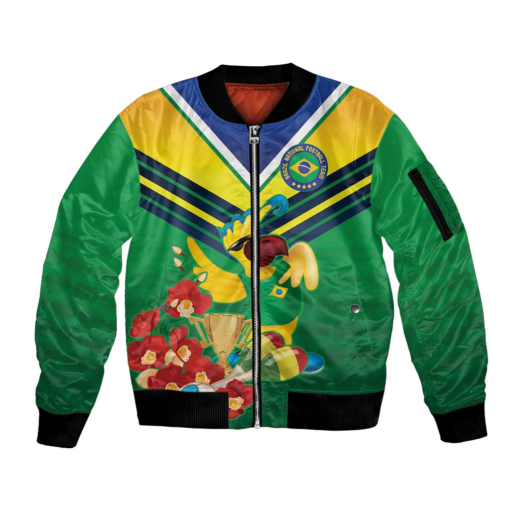 Brazil Canarinho Football Custom Sleeve Zip Bomber Jacket Bora Brasil! Go Brazil!