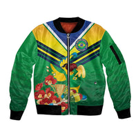 Brazil Canarinho Football Custom Sleeve Zip Bomber Jacket Bora Brasil! Go Brazil!
