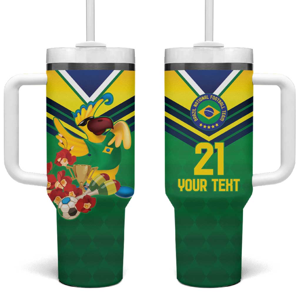 Brazil Canarinho Football Custom Tumbler With Handle Bora Brasil! Go Brazil!