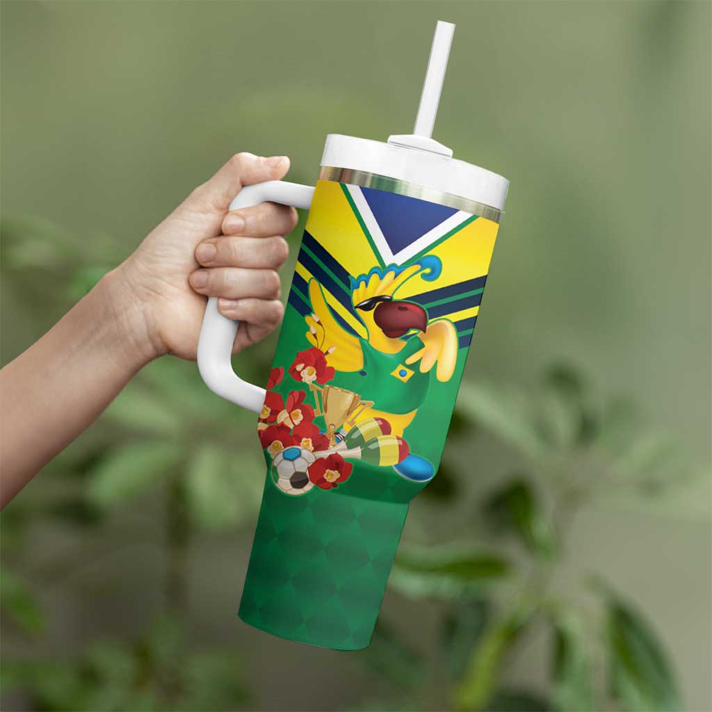 Brazil Canarinho Football Custom Tumbler With Handle Bora Brasil! Go Brazil!