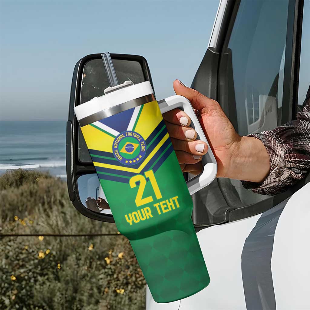 Brazil Canarinho Football Custom Tumbler With Handle Bora Brasil! Go Brazil!