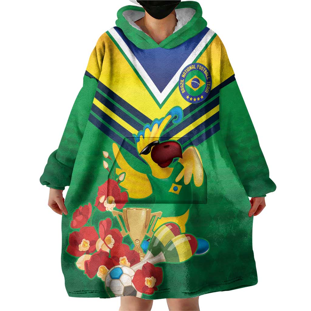 Brazil Canarinho Football Custom Wearable Blanket Hoodie Bora Brasil! Go Brazil!