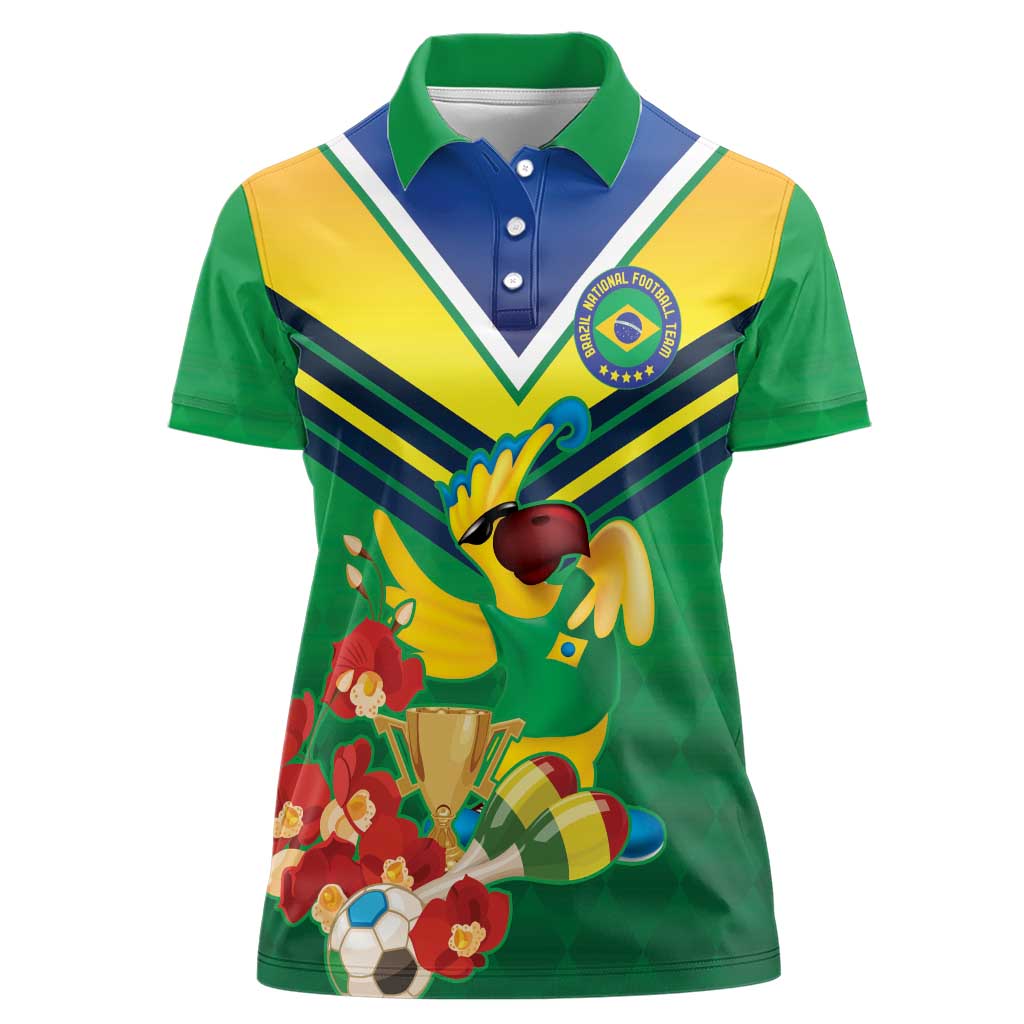 Brazil Canarinho Football Custom Women Polo Shirt Bora Brasil! Go Brazil!