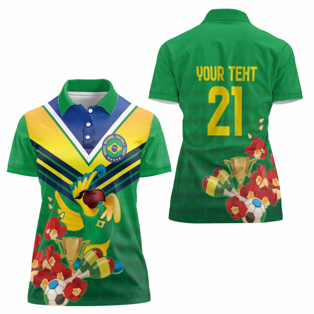 Brazil Canarinho Football Custom Women Polo Shirt Bora Brasil! Go Brazil!