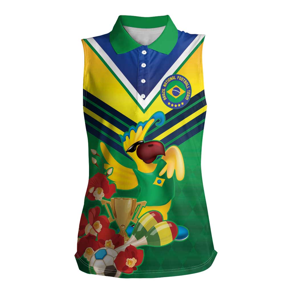 Brazil Canarinho Football Custom Women Sleeveless Polo Shirt Bora Brasil! Go Brazil!