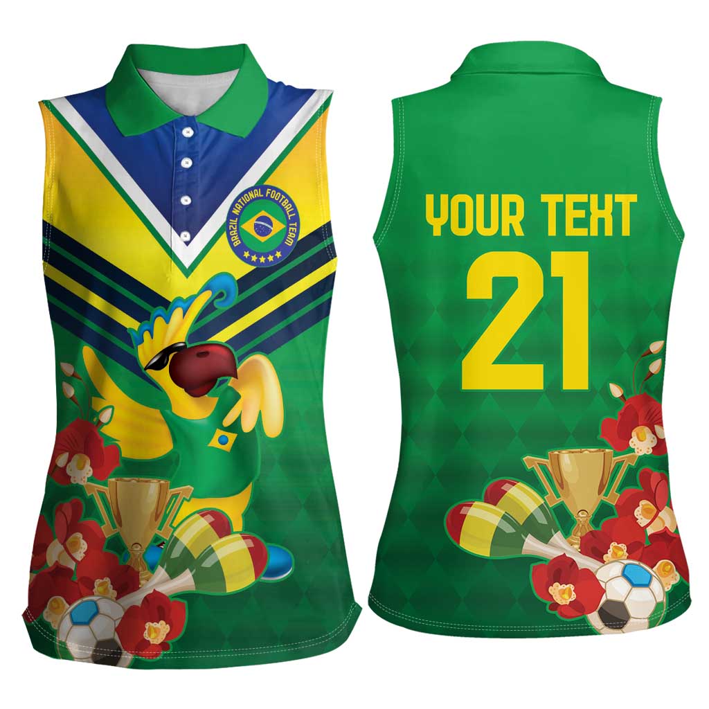 Brazil Canarinho Football Custom Women Sleeveless Polo Shirt Bora Brasil! Go Brazil!