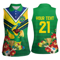 Brazil Canarinho Football Custom Women Sleeveless Polo Shirt Bora Brasil! Go Brazil!