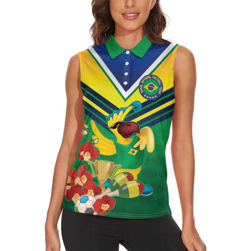 Brazil Canarinho Football Custom Women Sleeveless Polo Shirt Bora Brasil! Go Brazil!