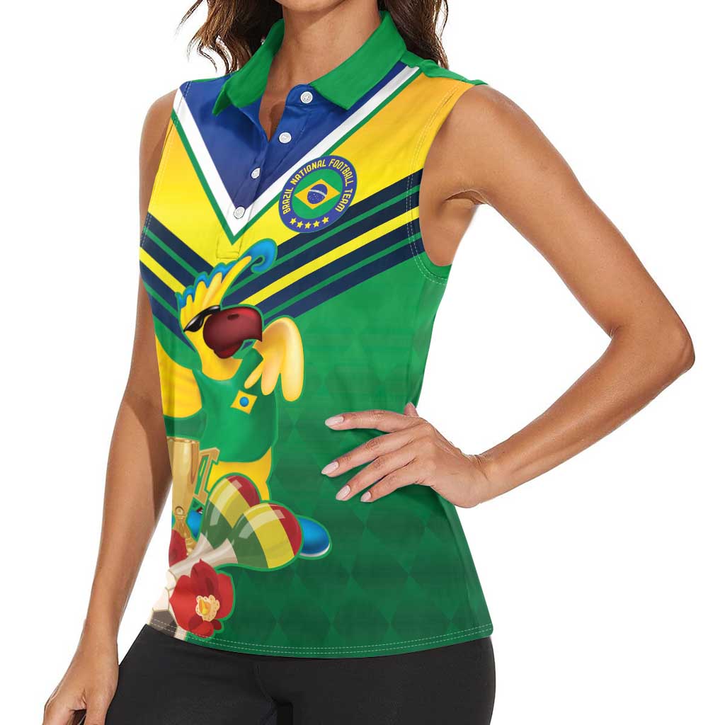 Brazil Canarinho Football Custom Women Sleeveless Polo Shirt Bora Brasil! Go Brazil!
