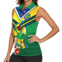 Brazil Canarinho Football Custom Women Sleeveless Polo Shirt Bora Brasil! Go Brazil!
