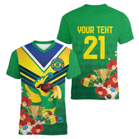 Brazil Canarinho Football Custom Women V-Neck T-Shirt Bora Brasil! Go Brazil!