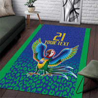 Brazil Canarinho Custom Area Rug Macaw Mascot with Brazil Flag Colors