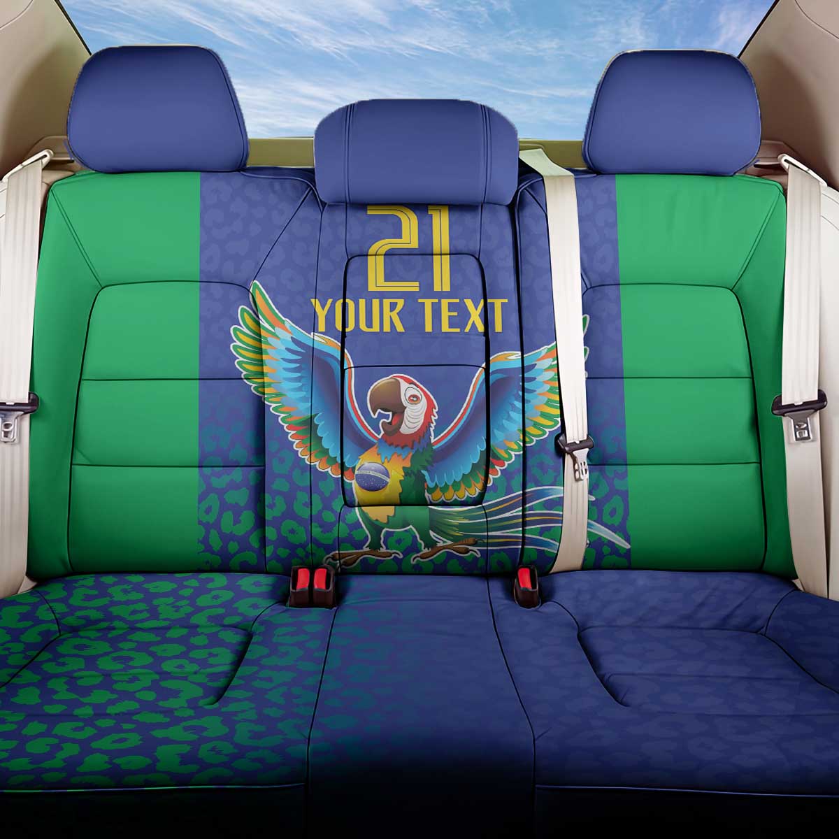 Brazil Canarinho Custom Back Car Seat Cover Macaw Mascot with Brazil Flag Colors